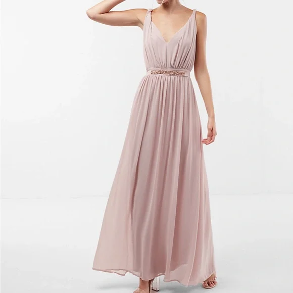 express chiffon dress Express Women's Pleated Chiffon Halter Sleeveless Maxi Dress in Purple Large